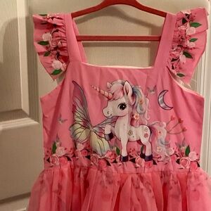 NWT Pink Unicorn Dress with Tulle & Ruffle Sleeves